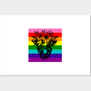 highland cow rainbow flag Posters and Art